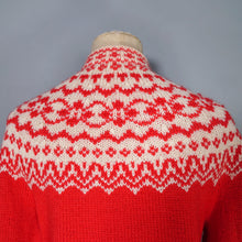Load image into Gallery viewer, 60s / 70s RED AND WHITE HANDKNITTED NORWEGIAN CHRISTMAS CARDIGAN - M-L