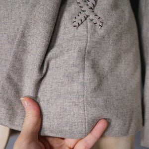 40s GREY WESTERN STYLE FITTED WOOL JACKET WITH PATCHWORK DESIGNS - M