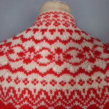 Load image into Gallery viewer, 60s / 70s RED AND WHITE HANDKNITTED NORWEGIAN CHRISTMAS CARDIGAN - M-L