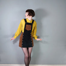 Load image into Gallery viewer, 70s style BROWN AND BLACK COLOURBLOCK SUEDE PINAFORE SKIRT - 27"