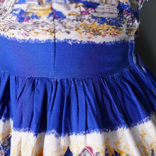 Load image into Gallery viewer, 50s SCENIC BLUE PRINT SOFT RAYON FULL SKIRTED DAY DRESS - S