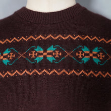 Load image into Gallery viewer, 40s 50s BROWN WOOL WEST COUNTRY KNITWEAR "FASCINESE" FINE KNIT FAIRISLE JUMPER - M