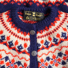 Load image into Gallery viewer, 70s BLUE RED AND WHITE NORWEGIAN &quot;SAGA KNIT&quot; HANDKNITTED WOOL CARDIGAN - M