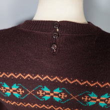 Load image into Gallery viewer, 40s 50s BROWN WOOL WEST COUNTRY KNITWEAR "FASCINESE" FINE KNIT FAIRISLE JUMPER - M