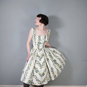 50s YELLOW FLORAL HORROCKSES FASHIONS COTTON SUN DRESS - S