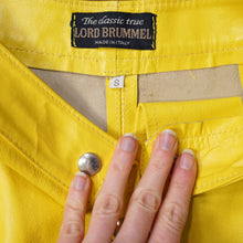 Load image into Gallery viewer, LORD BRUMMEL ITALIAN YELLOW LEATHER A-LINE MINI SKIRT - 25&quot;