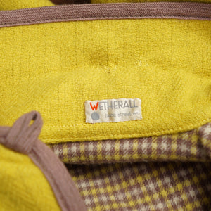 70s WETHERALL REVERSIBLE WOOL CAPE IN PLAID AND BOLD YELLOW - S-M