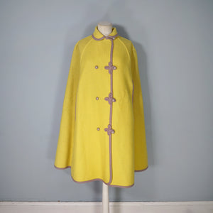 70s WETHERALL REVERSIBLE WOOL CAPE IN PLAID AND BOLD YELLOW - S-M