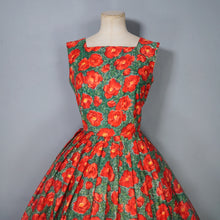 Load image into Gallery viewer, 50s RED AND GREEN BRIGHT FLORAL FULL SKIRTED DRESS WITH BOLERO - S