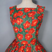 Load image into Gallery viewer, 50s RED AND GREEN BRIGHT FLORAL FULL SKIRTED DRESS WITH BOLERO - S