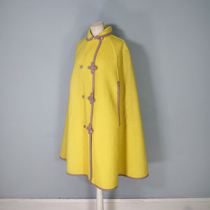 70s WETHERALL REVERSIBLE WOOL CAPE IN PLAID AND BOLD YELLOW - S-M