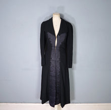 Load image into Gallery viewer, HARRODS BLACK 40s WOOL CREPE COAT WITH QUILT STITCHED SATIN PLACKET - S-M