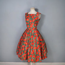Load image into Gallery viewer, 50s RED AND GREEN BRIGHT FLORAL FULL SKIRTED DRESS WITH BOLERO - S