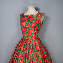 Load image into Gallery viewer, 50s RED AND GREEN BRIGHT FLORAL FULL SKIRTED DRESS WITH BOLERO - S
