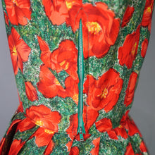 Load image into Gallery viewer, 50s RED AND GREEN BRIGHT FLORAL FULL SKIRTED DRESS WITH BOLERO - S