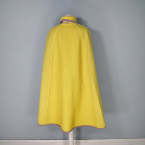 70s WETHERALL REVERSIBLE WOOL CAPE IN PLAID AND BOLD YELLOW - S-M