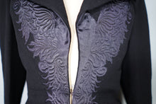 Load image into Gallery viewer, HARRODS BLACK 40s WOOL CREPE COAT WITH QUILT STITCHED SATIN PLACKET - S-M