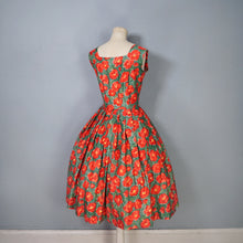 Load image into Gallery viewer, 50s RED AND GREEN BRIGHT FLORAL FULL SKIRTED DRESS WITH BOLERO - S