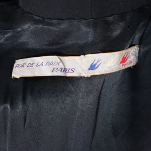 40s RUE DE LA PAIX BLACK BEADED GOTHIC PARISIAN BELTED COAT - S