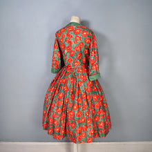 Load image into Gallery viewer, 50s RED AND GREEN BRIGHT FLORAL FULL SKIRTED DRESS WITH BOLERO - S