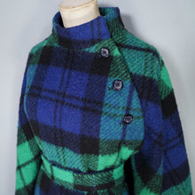 Load image into Gallery viewer, 70s JIMMY HOURIHAN BLACK BLUE AND GREEN PLAID WOOL CAPE WITH BELT - S-M