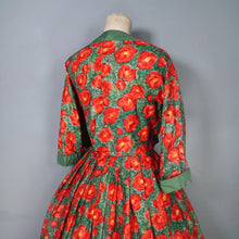 Load image into Gallery viewer, 50s RED AND GREEN BRIGHT FLORAL FULL SKIRTED DRESS WITH BOLERO - S