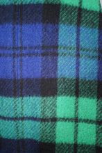 Load image into Gallery viewer, 70s JIMMY HOURIHAN BLACK BLUE AND GREEN PLAID WOOL CAPE WITH BELT - S-M