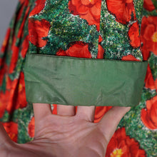 Load image into Gallery viewer, 50s RED AND GREEN BRIGHT FLORAL FULL SKIRTED DRESS WITH BOLERO - S