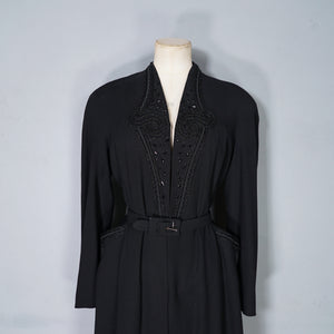 40s RUE DE LA PAIX BLACK BEADED GOTHIC PARISIAN BELTED COAT - S