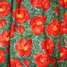 Load image into Gallery viewer, 50s RED AND GREEN BRIGHT FLORAL FULL SKIRTED DRESS WITH BOLERO - S