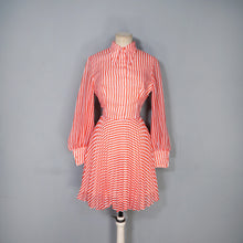 Load image into Gallery viewer, 70s RED AND WHITE CANDY CANE STRIPE PLEATED MINI SKATER SHIRT DRESS - S