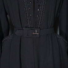 Load image into Gallery viewer, 40s RUE DE LA PAIX BLACK BEADED GOTHIC PARISIAN BELTED COAT - S