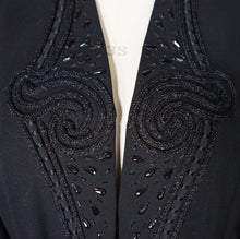 Load image into Gallery viewer, 40s RUE DE LA PAIX BLACK BEADED GOTHIC PARISIAN BELTED COAT - S