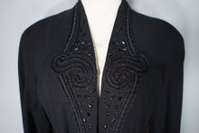 Load image into Gallery viewer, 40s RUE DE LA PAIX BLACK BEADED GOTHIC PARISIAN BELTED COAT - S