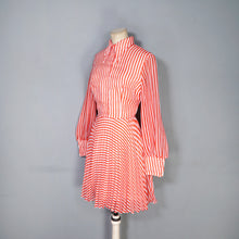Load image into Gallery viewer, 70s RED AND WHITE CANDY CANE STRIPE PLEATED MINI SKATER SHIRT DRESS - S