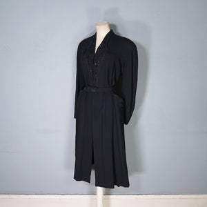 40s RUE DE LA PAIX BLACK BEADED GOTHIC PARISIAN BELTED COAT - S