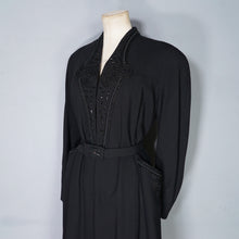 Load image into Gallery viewer, 40s RUE DE LA PAIX BLACK BEADED GOTHIC PARISIAN BELTED COAT - S