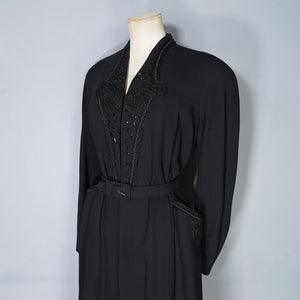 40s RUE DE LA PAIX BLACK BEADED GOTHIC PARISIAN BELTED COAT - S