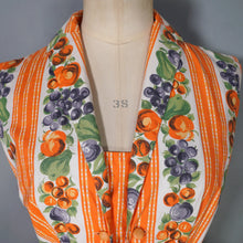 Load image into Gallery viewer, 50s "CONTINENTALS" ORANGE STRIPE AND FRUIT PRINT FULL SKIRT COTTON DRESS - S