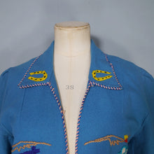 Load image into Gallery viewer, 50s "LOPEZ" BLUE APPLIQUED MEXICAN TOURIST WOOL EMBROIDERED JACKET - S