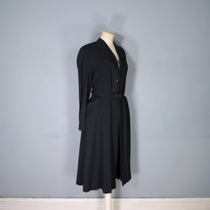 40s RUE DE LA PAIX BLACK BEADED GOTHIC PARISIAN BELTED COAT - S