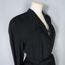 Load image into Gallery viewer, 40s RUE DE LA PAIX BLACK BEADED GOTHIC PARISIAN BELTED COAT - S