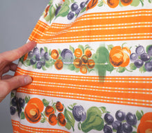 Load image into Gallery viewer, 50s "CONTINENTALS" ORANGE STRIPE AND FRUIT PRINT FULL SKIRT COTTON DRESS - S
