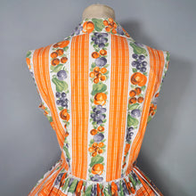 Load image into Gallery viewer, 50s "CONTINENTALS" ORANGE STRIPE AND FRUIT PRINT FULL SKIRT COTTON DRESS - S