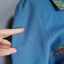 Load image into Gallery viewer, 50s "LOPEZ" BLUE APPLIQUED MEXICAN TOURIST WOOL EMBROIDERED JACKET - S