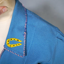 Load image into Gallery viewer, 50s "LOPEZ" BLUE APPLIQUED MEXICAN TOURIST WOOL EMBROIDERED JACKET - S
