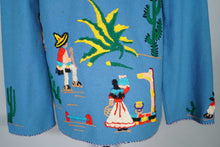 Load image into Gallery viewer, 50s "LOPEZ" BLUE APPLIQUED MEXICAN TOURIST WOOL EMBROIDERED JACKET - S