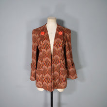 Load image into Gallery viewer, 70s BUS STOP ART DECO STYLE LEAF PATTERN OPEN SWING COAT JACKET - M