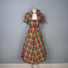 Load image into Gallery viewer, 40s 50s VIBRANT AUTUMN PLAID CAPE SHOULDER SHIRT DRESS WITH BELT - S