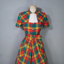 Load image into Gallery viewer, 40s 50s VIBRANT AUTUMN PLAID CAPE SHOULDER SHIRT DRESS WITH BELT - S